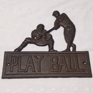 Play Ball Heavy Metal Wall Hanging Catcher and Batter